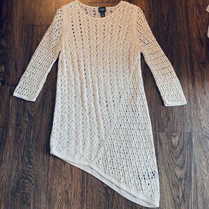 Chico's Traveler crochet tunic M (8, Chicos 1) cream gold cover-up asymmetrical